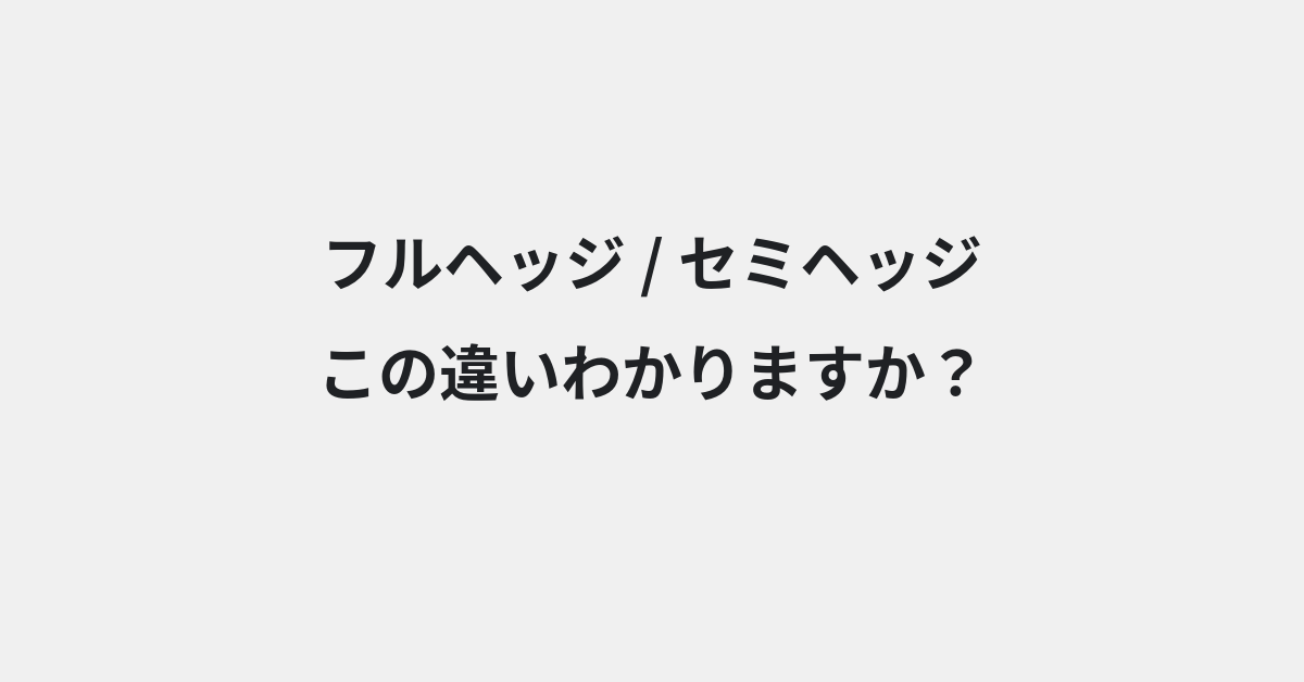 【フルヘッジ】と【セミヘッジ】の違いとは？例文付きで使い方や意味をわかりやすく解説 | イメージ画像